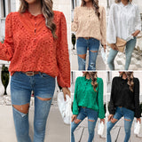 Dili 2025 Autumn And Winter Women's Temperament Hollow Bubble Bubble Sleeve Embroidered Long Sleeve Top