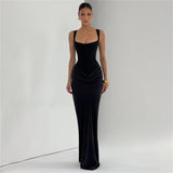 2026 Spring New Solid Color Sexy Fashion Sleeveless Folding Square Collared Hip Dress