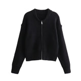 Tide Brand Round Cardigan Sweater Female Y2K Temperament Commuting Style Zipper Coat Loose Catcher Top 68HZ