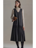 Handmade Tucked Tat-Coln-Coled V-Neck Sleeveless Vest Dress A Word Thin Dress Women's Winter New