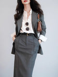 Spring New Suit Half Dress Suit Gray Dress Female Commute Simple H Version Open Skirt Long