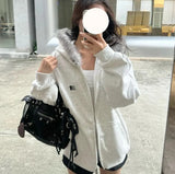 Vintage Hair Collar Zip Open Shirt Hoodie Hoodie Girl Y2k Loose Plus Thick Coat Tide 68HZ