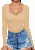 2025 Women's Low Round Collar Long Sleeve Sextender T-Shirt T-Shirt