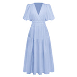 Hot New Summer High Feeling Deep V Bubble Sleeve Holiday Dress Fashion Women's Dress