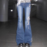 Vintage Rose Embroidery Micro-Rare Jeans Women Y2k High Street Summer New Hot Girls Tight Trousers 68HZ