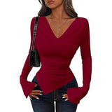 2025 Long-Sleeved Women Early Autumn New Asymmetrical Sexy Slimming Stack Collar Blouse Spring