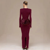 2025 Autumn And Winter New Pure Color Temperament Style Long Sleeves Crede Bagted Toss Dress