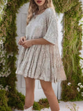 New Fashion Round Collar Loose Waist Short Sleeve Skirt Dress Squint Dress