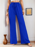 Women's New Casual Pocket Simple Tight Waist Draw Trousers Trousers Women