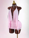 New Solid-Colored Body-In-Com, Sexy Mesh Ribbon With A Back-To-Back Clairvoyant Bag Sling Skirt Dress Woman