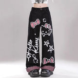 Vintage Graffiti Design-Sensitive Jeans Women Y2K New High-Rise Loose Thin Straight Pants Tide 68HZ