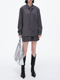 New High-Wisdom Wearing The Same Gray Stripes Loose Thin Shirt Tie Shirt Woman