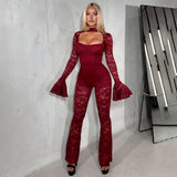 Autumn/Winter 2025 New Sexy Boobs Opening Fashion Horn Sleeve Lace Trousers