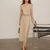 Early Spring New Set Simple Casual TR Fabric Long-Sleeved Top Fashion Skirt Two-Piece