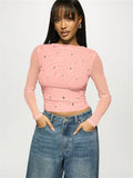 Summer New Women's Casual Print Body Half-Cuttered Long-Sleeved T-Shirt