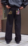 Heavy Industry Flower Embroidered Jeans Men And Women's Y2k High Street Fashion Street Straight Trousers 68HZ