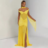 2025 Sexy Chest-Closing Back Dress Fashion Temperament Net Shrink-Up Open Forked Tossed And Hip Dress