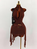 New Fashion Solid Temperament Niche Hanging Back Sex Dress Irregular Dress