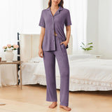 Autumn And Winter Ladies Homewear Suit Short Sleeve Trousers Jersey Flipping Pajamas Set