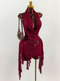 New Solid Color Hanging Neck Dew Low Tie With Metal Body Repair Sexy Ass Skirt Dress Woman