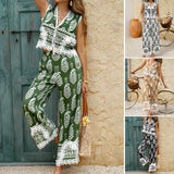 Dili 2025 Spring And Summer Leisure Holiday Wind Simyya Print Bumps On The Shoulder Trousers Suit Women's Clothing