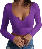 Newly Dressed Small V-Neck Long-Sleeved Jersey Sexy Short-Term Umbilly T-Shirt