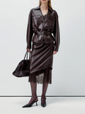 Temperament Sexy Lace Splicing Leather Skirt Design French Fashion Half-Body Hip Skirt