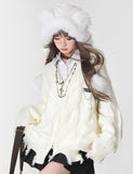 Black V-Neck Long-Sleeved Knit Coat Y2k Autumn/Winter Languid Leprosy Sweater Irregular Zipper Opener 68HZ