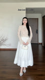 2026 Spring New Women's Fashion Sexy Round Lace Long-Sleeved White Umbrella Skirt Set Southeast Asia