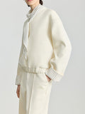 Winter Design Sense Stripe Fluttering Lead To Super Soft Plus Velvet Leisure Long Sleeves Long Sleeves Of White Sweater + Straight Through Pants Woman