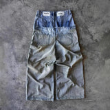 Double Waist Ripped-Print Jeans Men Y2k Street Goth Loose Leisure Straight Pants Tide 68HZ