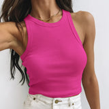 2025 Women's Spring/Summer Short Solid Color Thread Sleeveless T-Shirt Vest