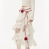 Lace-Level Dress Design Picts Cake Dress White Medium Long Half Dress Girl New 68HZ