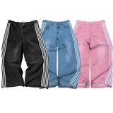 Vintage Street Striped Jeans Men Y2k Harajuku Casual Broad-Legged Trousers Gothic Straight-Tight Trousers 68HZ