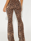 New Women's Casual Trousers Leopard Print Lace Side Splicing Mid-Rise Body-Paired Hip-Up Pants