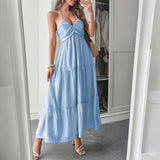 Dilu Leisure Vacation Hanging Neck Half-Permeable Skirt Dress Women's Dress 2025 Summer