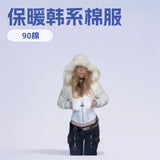 Fashion Winter Korean Woolen Hooded Zip Cotton Suit New 2025 Short-Sleeved Women's Clothing