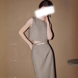 Spring And Summer New Female Commuter Style Suit Two Sets Of Sleeveless Short Top With Straight Half-Dress Suit