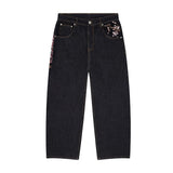 Trend Brand Derschutze Plum Embroidery Jeans Men Loose Personality Street Straight Pants 68HZ