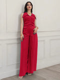 2025 Summer New Women's Solid Color Top Sleeveless Waist Two Sets Of Casual Trousers Set