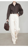 New Primary Cotton-Dipped White Lysier Tian Silk Jeans Old Money Style Pants Casual Straight Trousers Woman