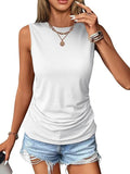 2025 Summer New Casual Solid Color Jacket Sleeveless Wrinkle Round Collar Vest Women's T-Shirt