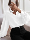 Spring 2025 New Elegant Solid Color Collar Long Sleeve Single-D Row Button Loose Women's Top Shirt Women