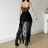 2025 Summer New Women's Pure Color Repair Height Waist Fashion Sling Ribbon Lace Dress 68HZ