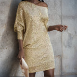 New Women's Fashion Slanted Shoulder Long Sleeve Skirt Dress Dress Dress Dress Dress Dress Dress
