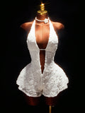 The New INS Pure Flower Design Repair Sexy Hanging Neck Tying With Trousers Jumpsuit