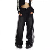High Street Three Bar Straight Jeans Retro Striped Black Slack Autumn And Winter Loose Drag Broad Leg Pants 68HZ