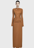 Autumn 2025 New Fashion Temperament Long-Sleeved Elegant Folded Waist High-Sense Dress