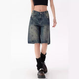 Vintage Denim Shorts Women Summer Vibe Design Water Wash Old Five-Point Trousers Loose Thin Trousers 68HZ