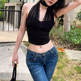 2025 Summer New Women's Solid Color Sexy Hanging Neck Imitation Fish Umbilled Vest Woman 68HZ